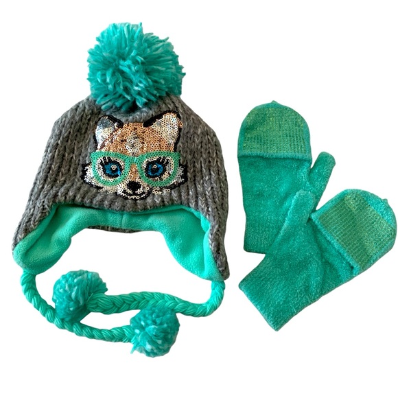 JUSTICE | Sparkly Sequined Animal Themed Knit Hat & Gloves | One Size - Picture 1 of 17